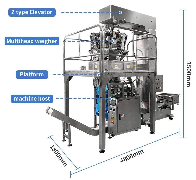 Multihead Weigher Automatic Weighing Granule Packing Machine Potato Chips Snack Food Peanut Packing Machine Rice Salt Sugar Beans Pet Food Packaging Machine